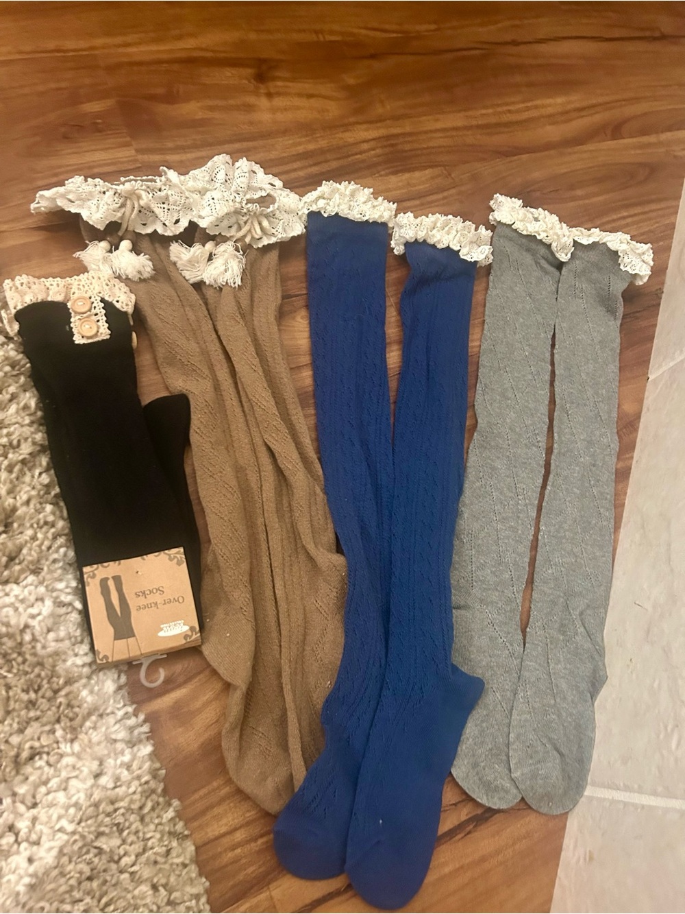 Bundle of four pairs Crochet Lace Boot Knee Socks